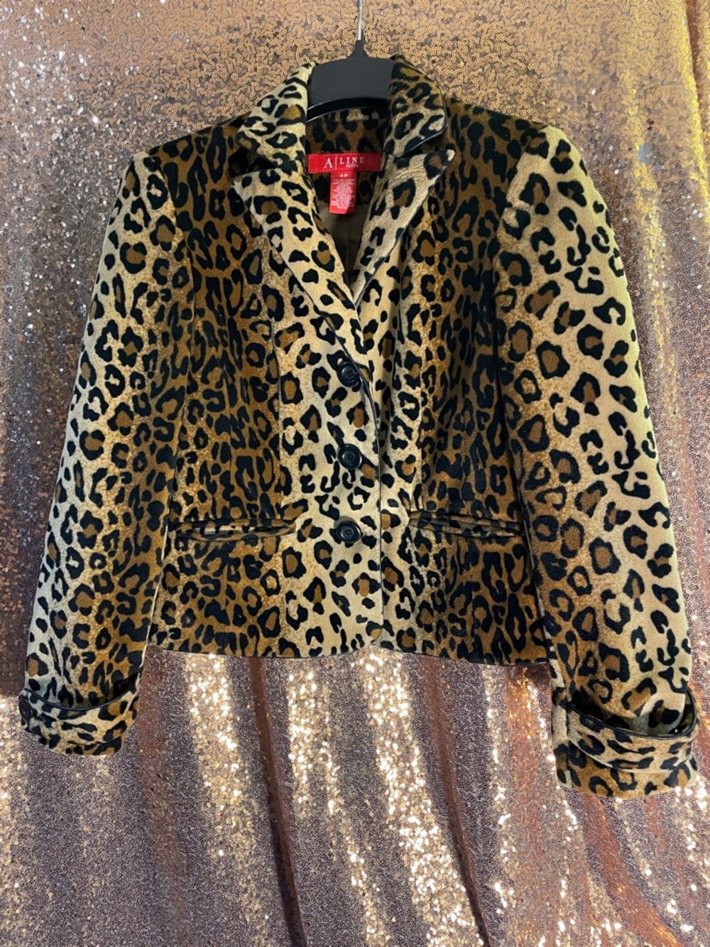 A-Line Women's Leopard Print Cropped Blazer - Black & Tan